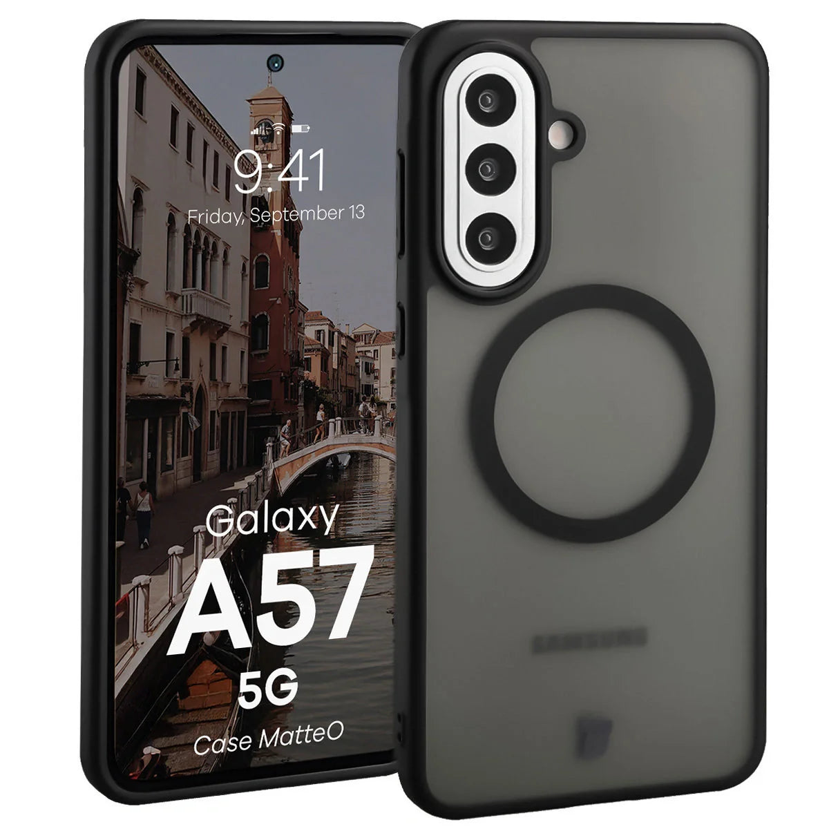Handyhülle mit Magnetring für Galaxy A57 5G, Bizon Case MatteO, Getönt-Schwarz