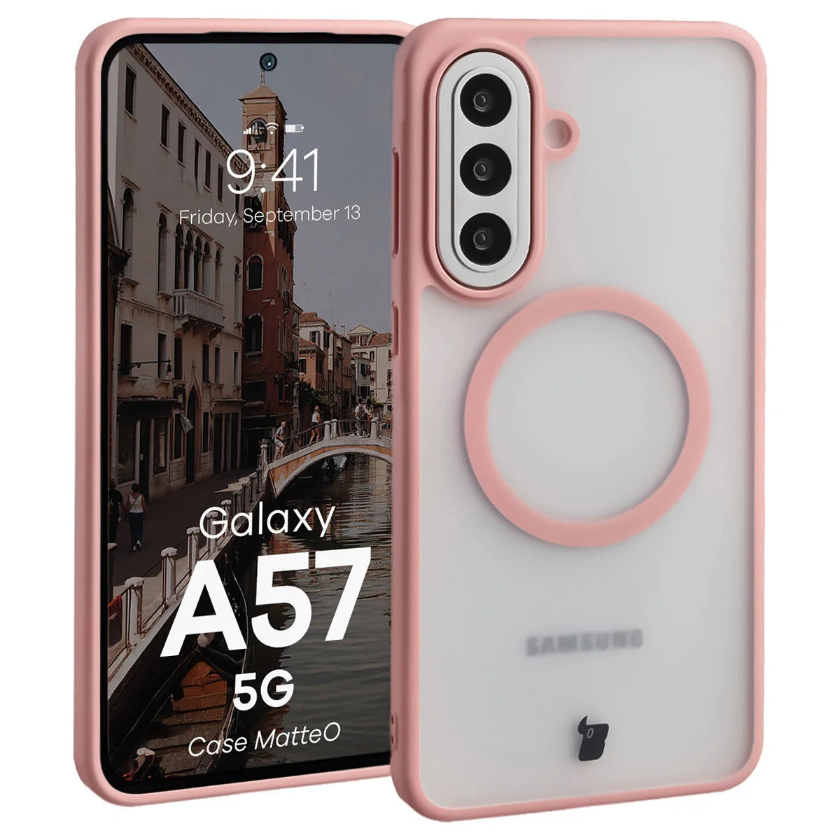 Handyhülle mit Magnetring für Galaxy A57 5G, Bizon Case MatteO, Getönt-Hellrosa