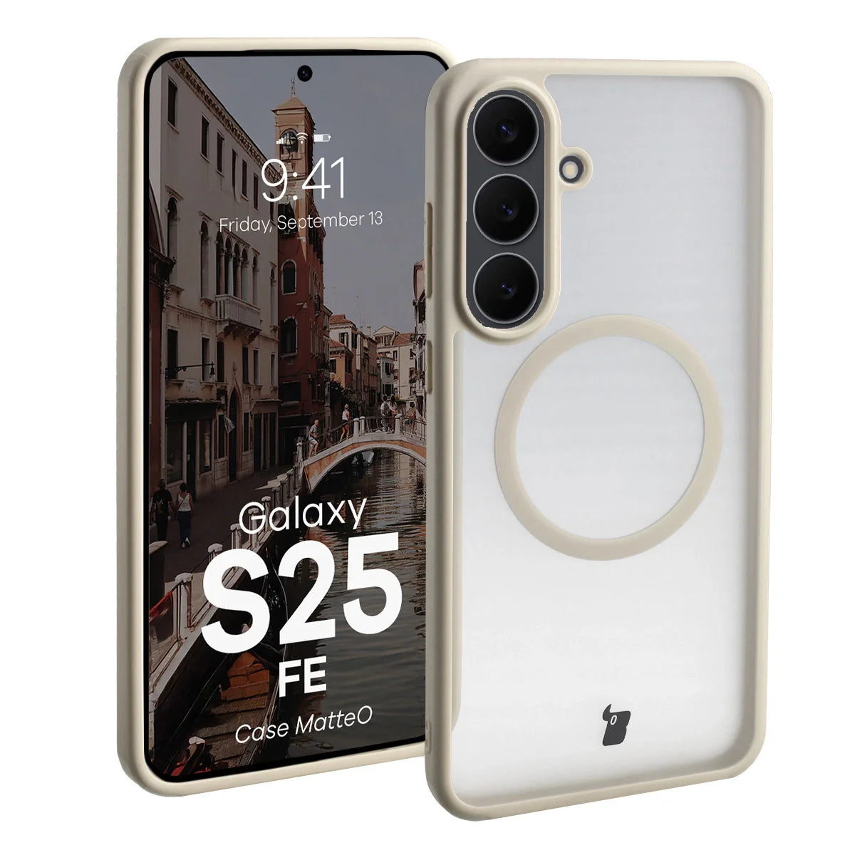 Handyhülle mit Magnetring für Galaxy S25 FE, Bizon Case MatteO, Getönt-Beige
