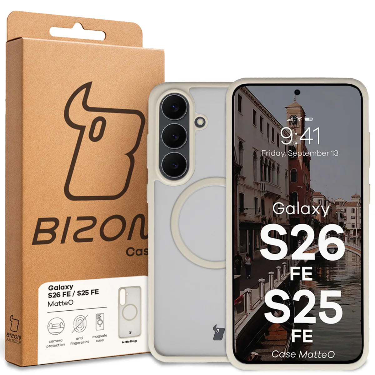 Handyhülle mit Magnetring für Galaxy S26 FE / S25 FE, Bizon Case MatteO, Getönt-Beige (7/7)