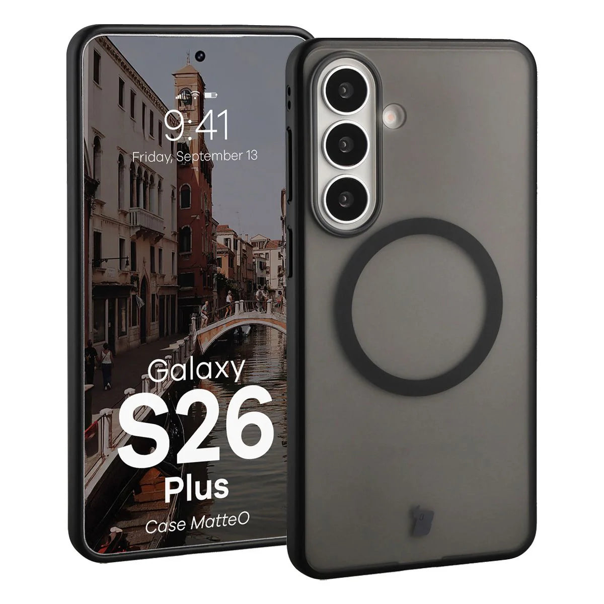 Handyhülle mit Magnetring für Galaxy S26 Plus, Bizon Case MatteO, Getönt-Schwarz