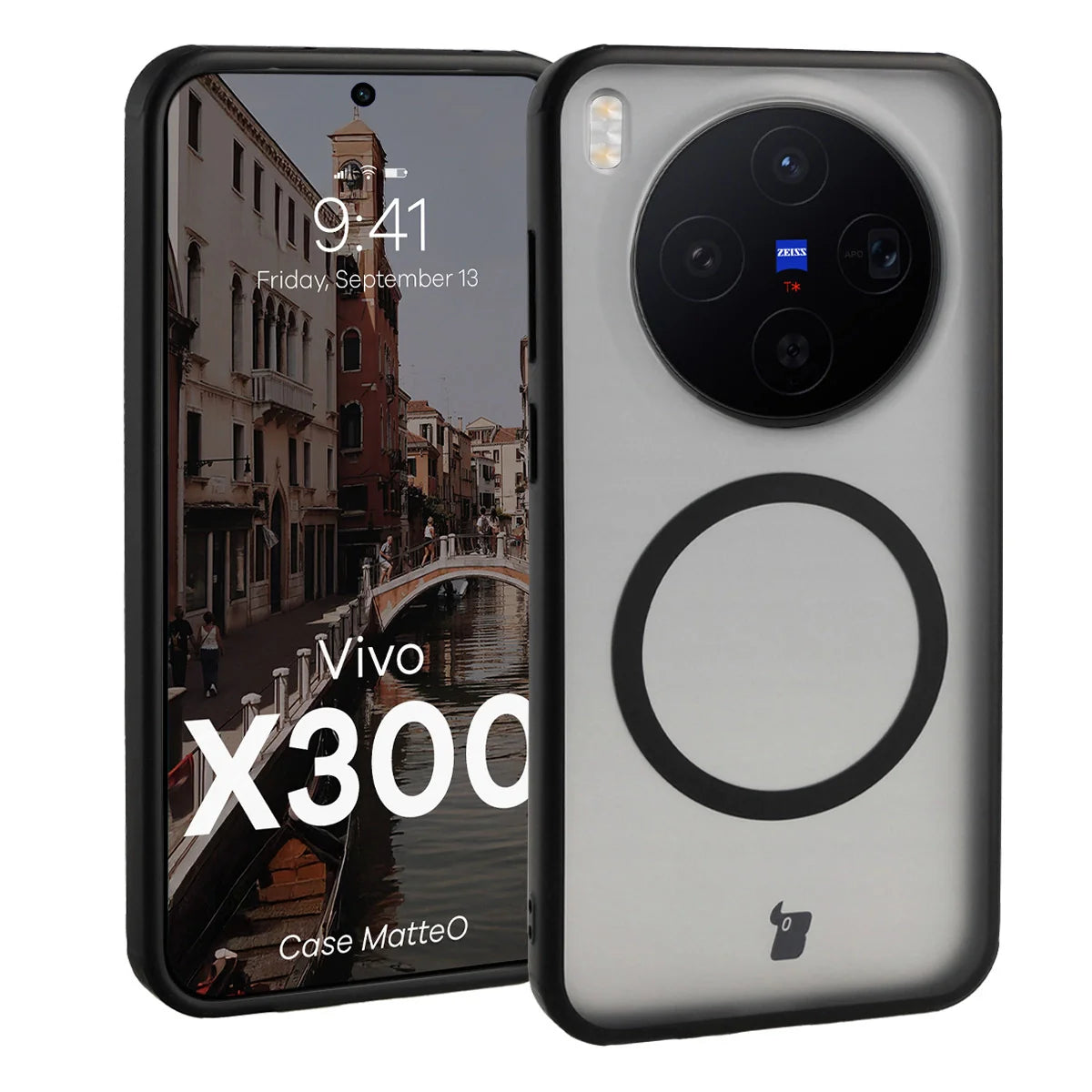Handyhülle mit Magnetring für Vivo X300, Bizon Case MatteO, Getönt-Schwarz