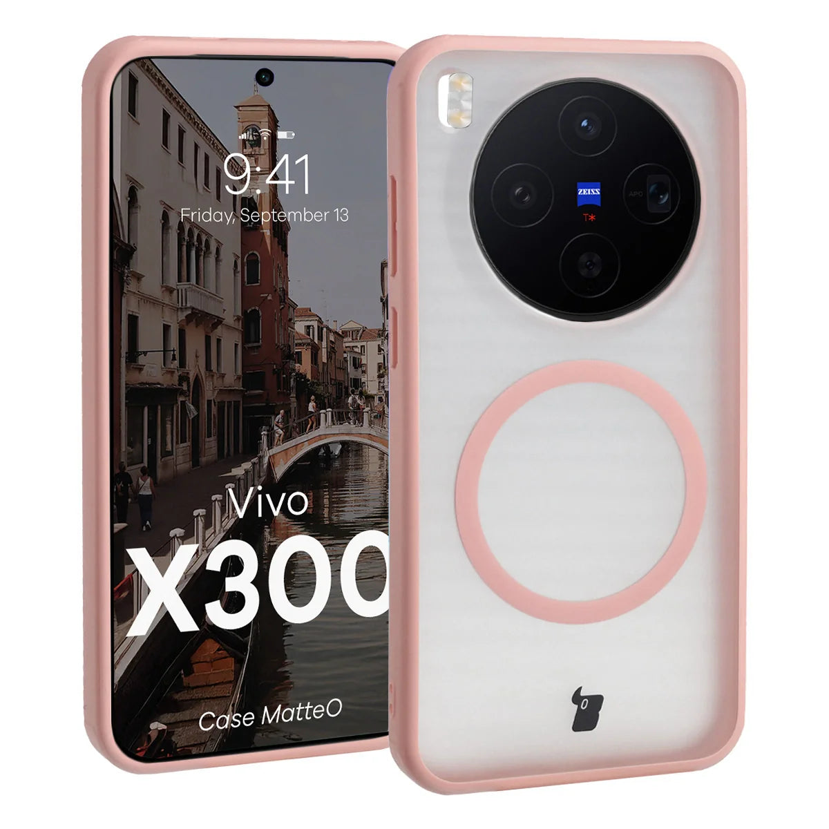 Handyhülle mit Magnetring für Vivo X300, Bizon Case MatteO, Getönt-Hellrosa