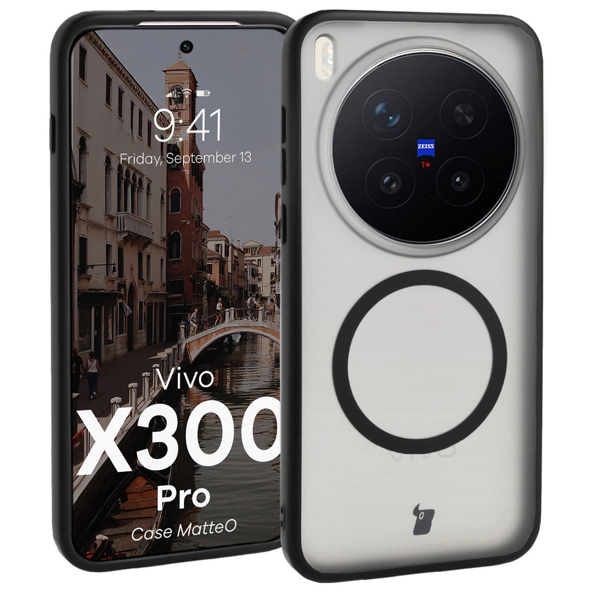 Handyhülle mit Magnetring für Vivo X300 Pro, Bizon Case MatteO, Getönt-Schwarz