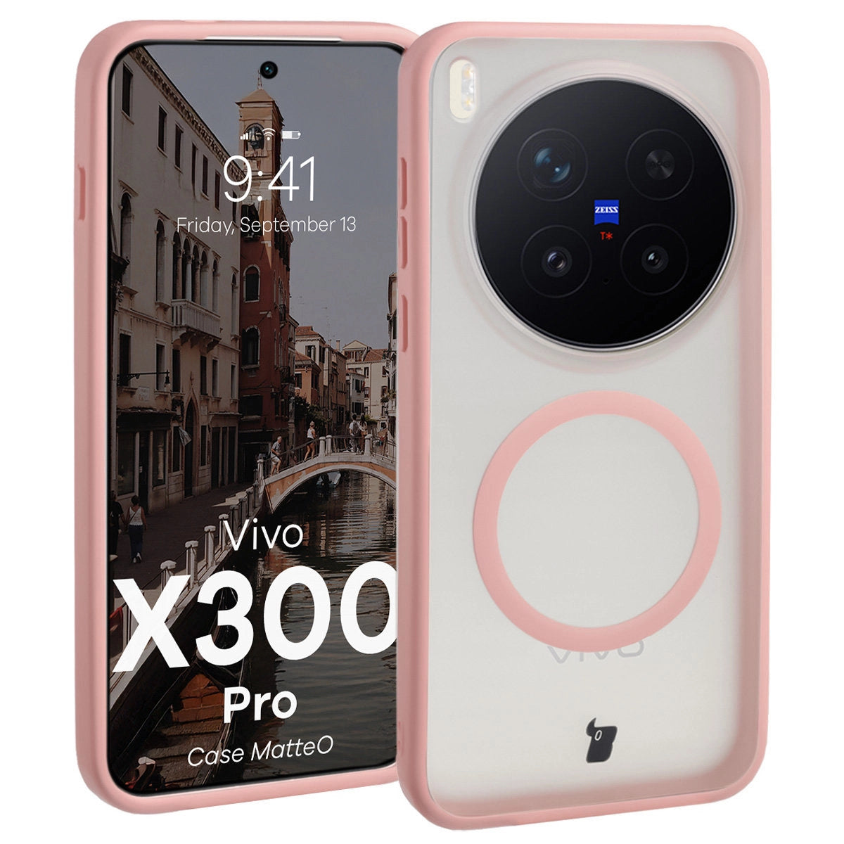 Handyhülle mit Magnetring für Vivo X300 Pro, Bizon Case MatteO, Getönt-Hellrosa
