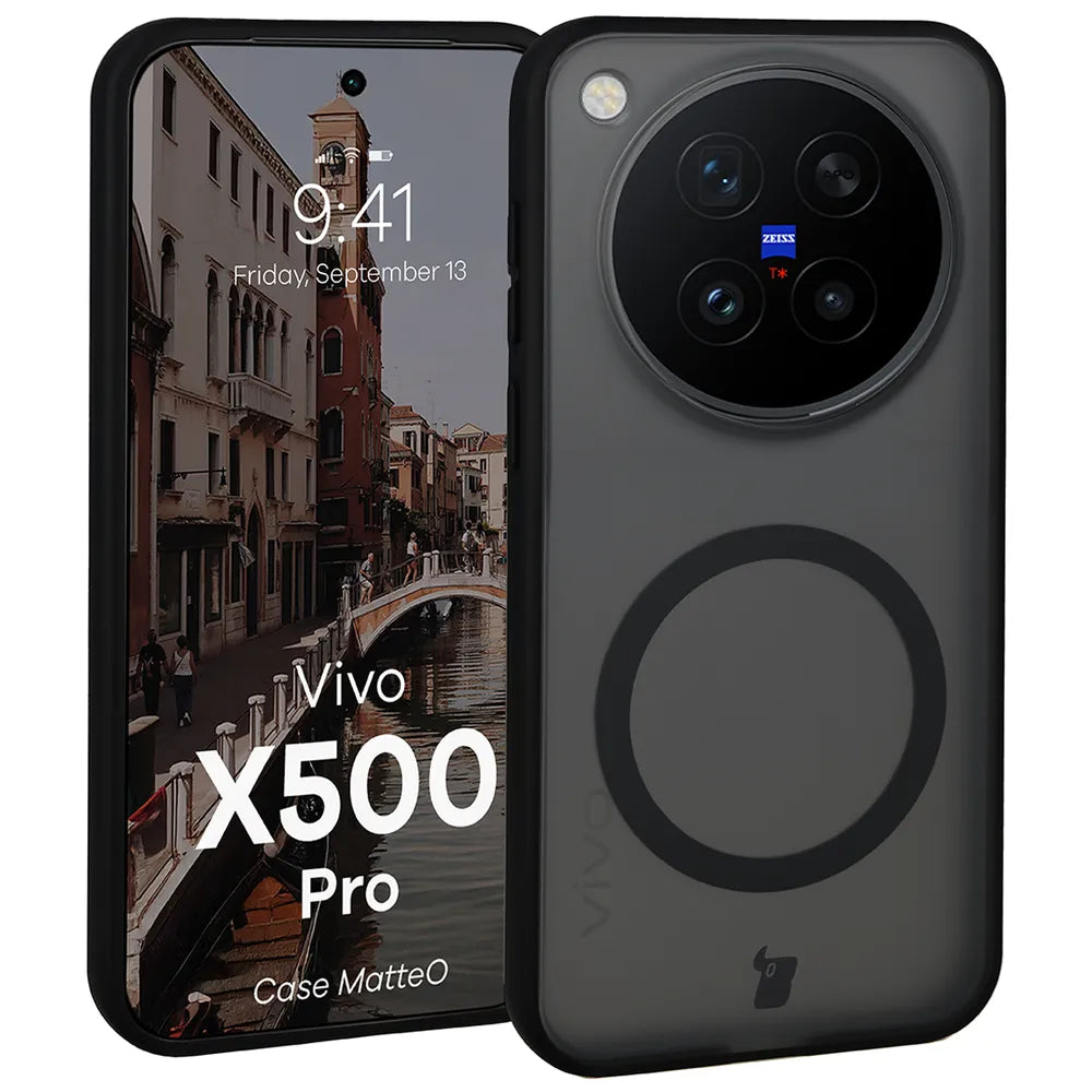 Handyhülle mit Magnetring für Vivo X500 Pro, Bizon Case MatteO, Getönt-Schwarz (1/7)