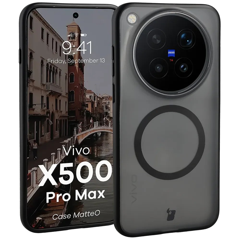 Handyhülle mit Magnetring für Vivo X500 Pro Max, Bizon Case MatteO, Schwarz-Matt (1/7)
