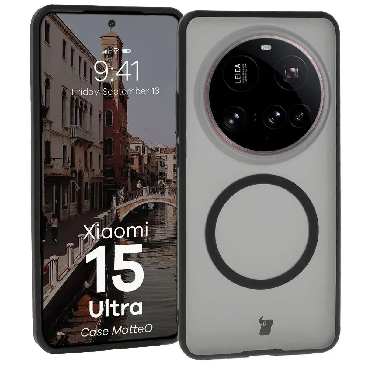 Handyhülle mit Magnetring für Xiaomi 15 Ultra, Bizon Case MatteO, Getönt-Schwarz