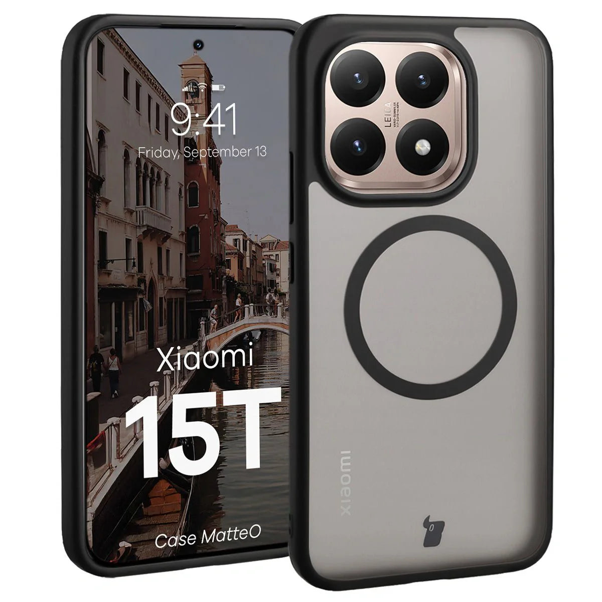 Handyhülle mit Magnetring für Xiaomi 15T, Bizon Case MatteO, Getönt-Schwarz