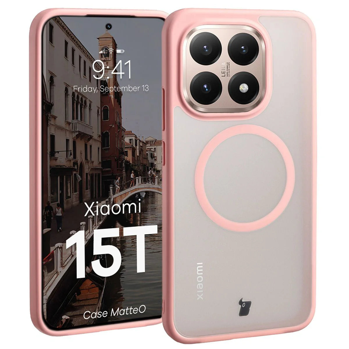 Handyhülle mit Magnetring für Xiaomi 15T, Bizon Case MatteO, Getönt-Hellrosa