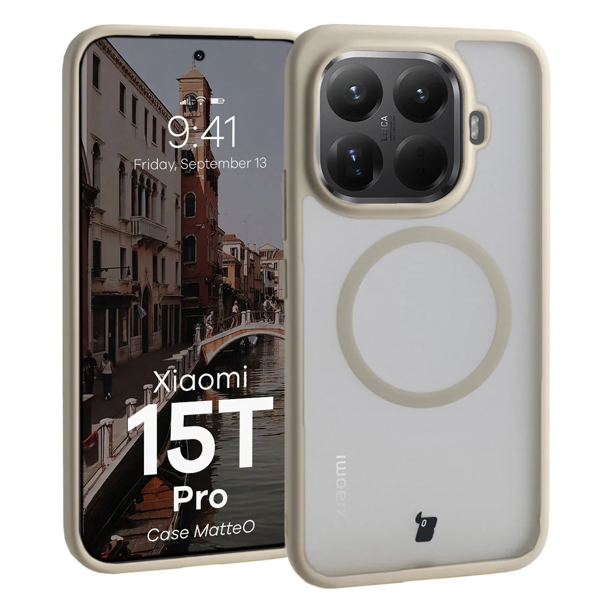 Handyhülle mit Magnetring für Xiaomi 15T Pro, Bizon Case MatteO, Getönt-Beige