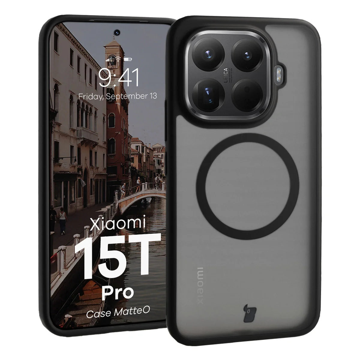Handyhülle mit Magnetring für Xiaomi 15T Pro, Bizon Case MatteO, Getönt-Schwarz
