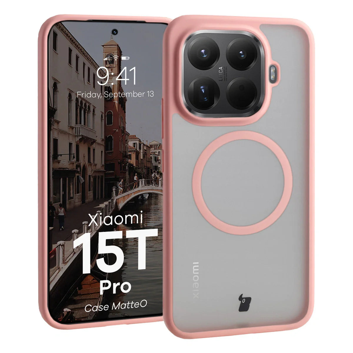 Handyhülle mit Magnetring für Xiaomi 15T Pro, Bizon Case MatteO, Getönt-Hellrosa
