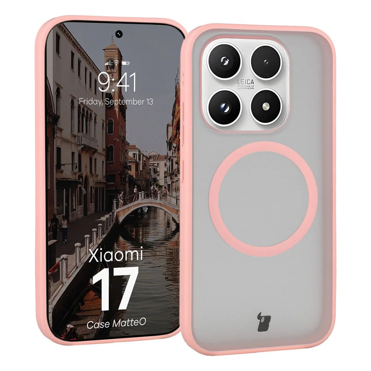 Handyhülle mit Magnetring für Xiaomi 17, Bizon Case MatteO, Getönt-Hellrosa