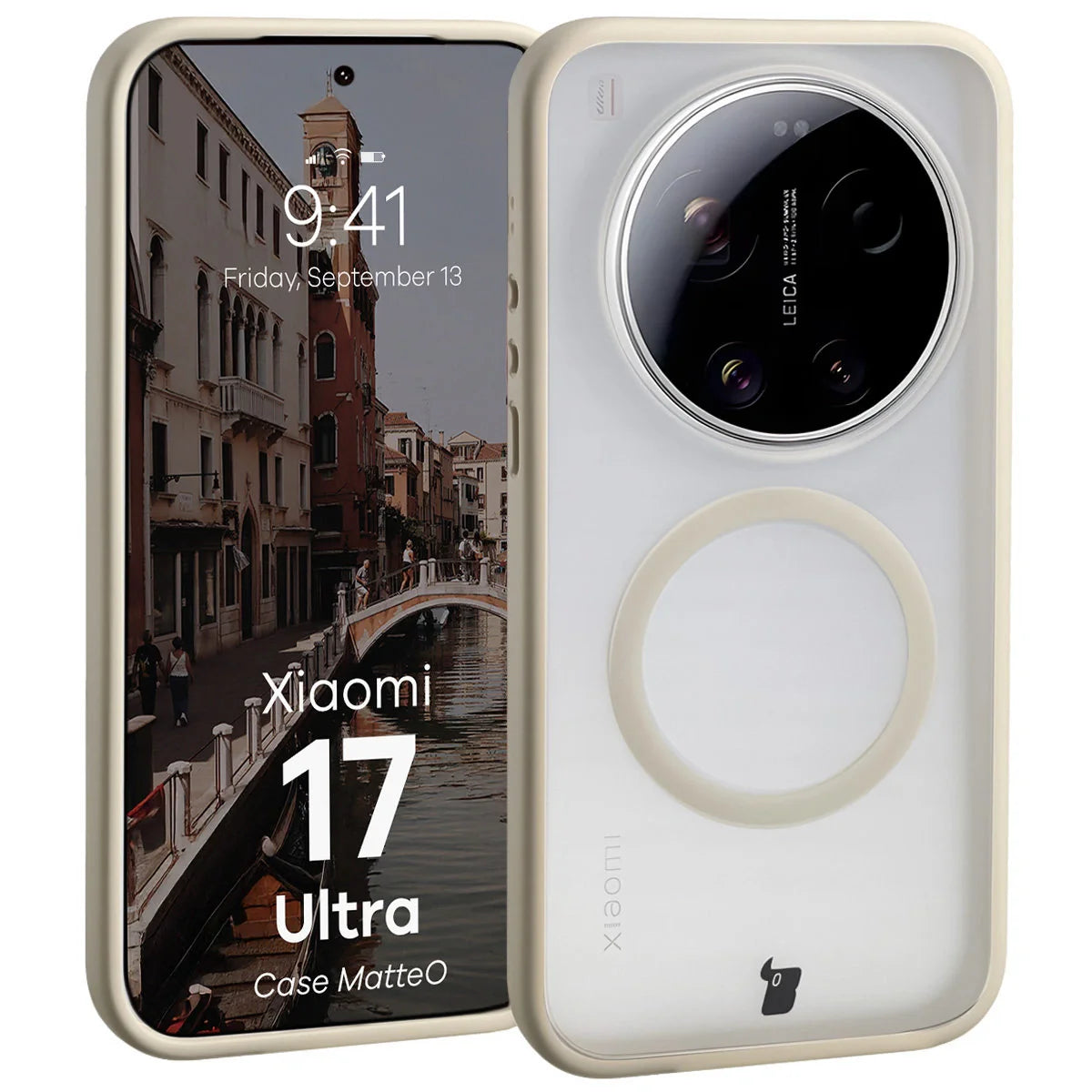 Handyhülle mit Magnetring für Xiaomi 17 Ultra, Bizon Case MatteO, Getönt-Beige