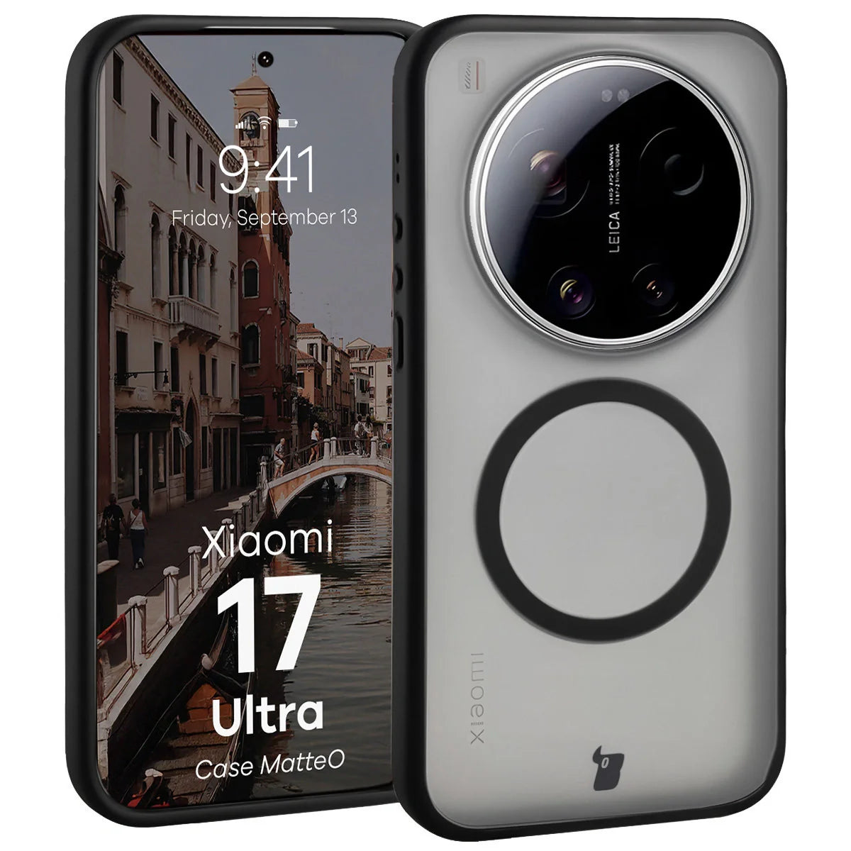 Handyhülle mit Magnetring für Xiaomi 17 Ultra, Bizon Case MatteO, Getönt-Schwarz