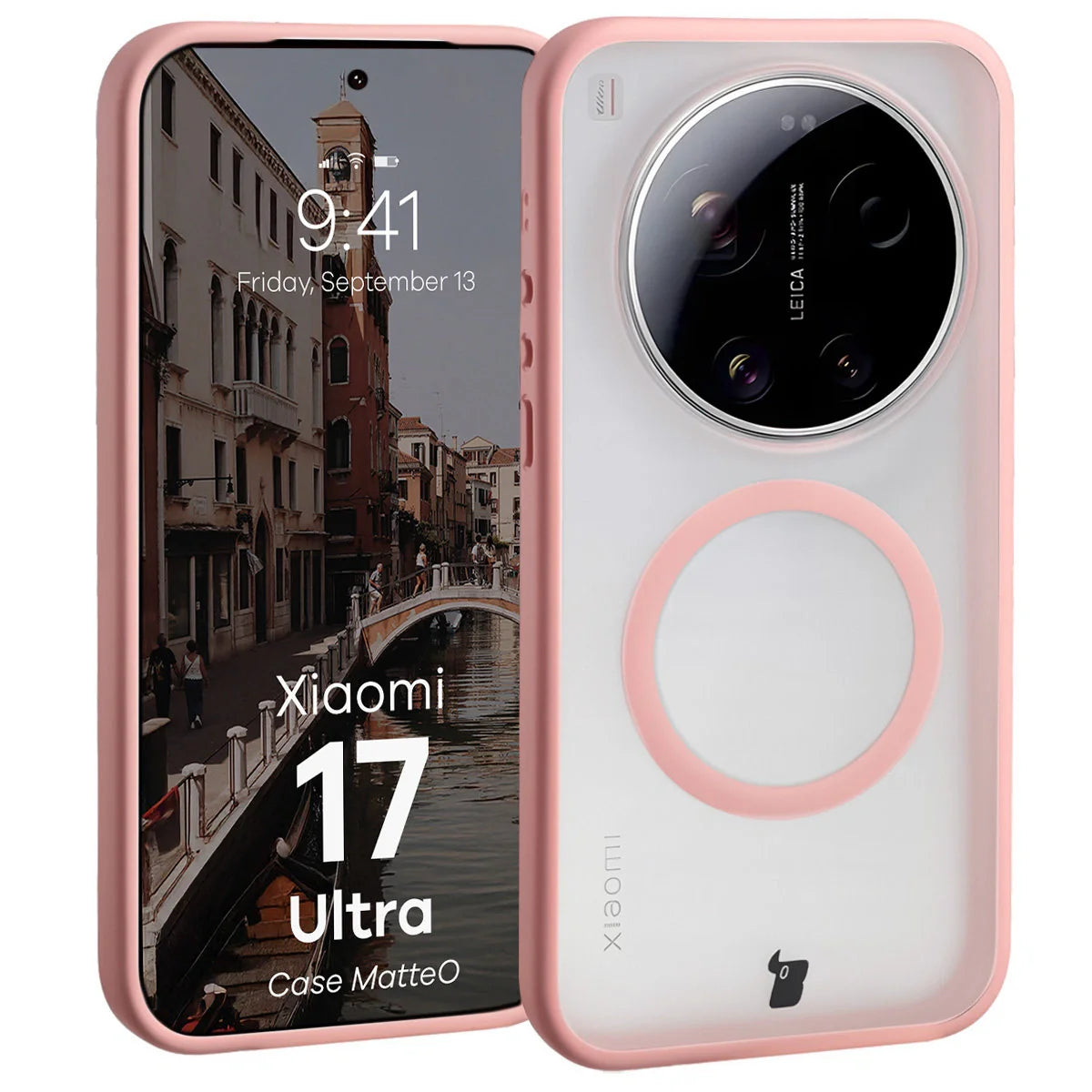 Handyhülle mit Magnetring für Xiaomi 17 Ultra, Bizon Case MatteO, Getönt-Hellrosa