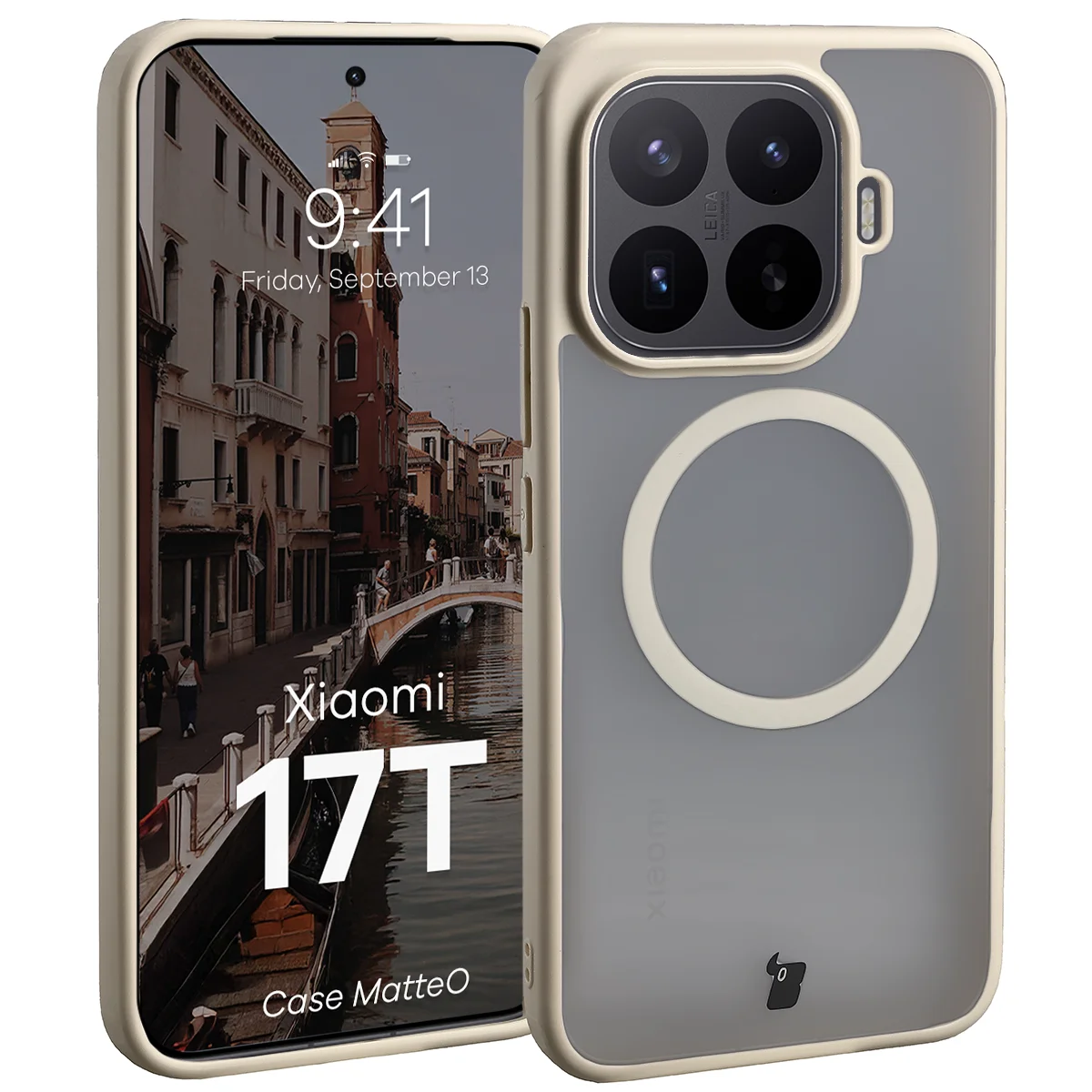 Handyhülle mit Magnetring für Xiaomi 17T, Bizon Case MatteO, Getönt-Beige