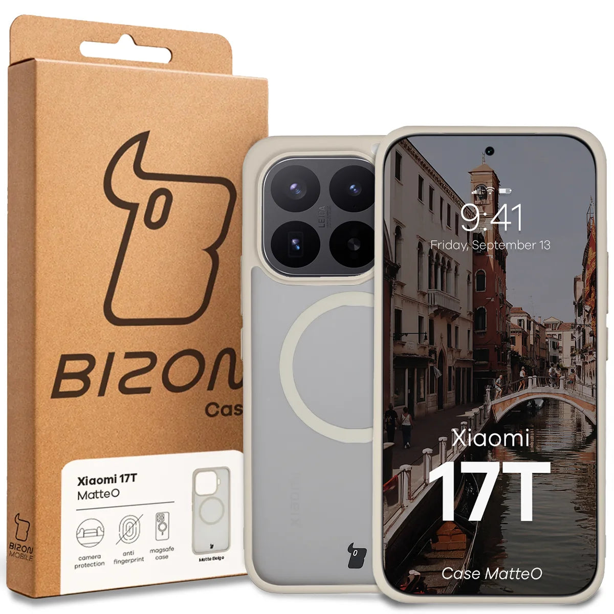 Handyhülle mit Magnetring für Xiaomi 17T, Bizon Case MatteO, Getönt-Beige