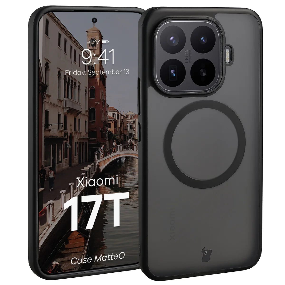 Handyhülle mit Magnetring für Xiaomi 17T, Bizon Case MatteO, Getönt-Schwarz