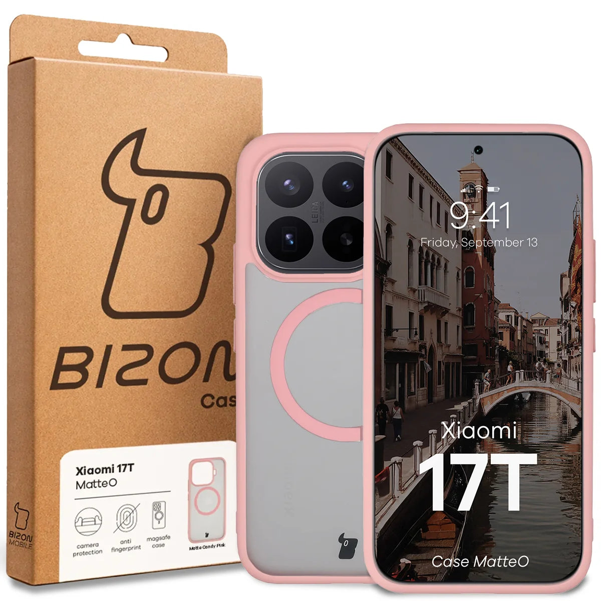 Handyhülle mit Magnetring für Xiaomi 17T, Bizon Case MatteO, Getönt-Hellrosa