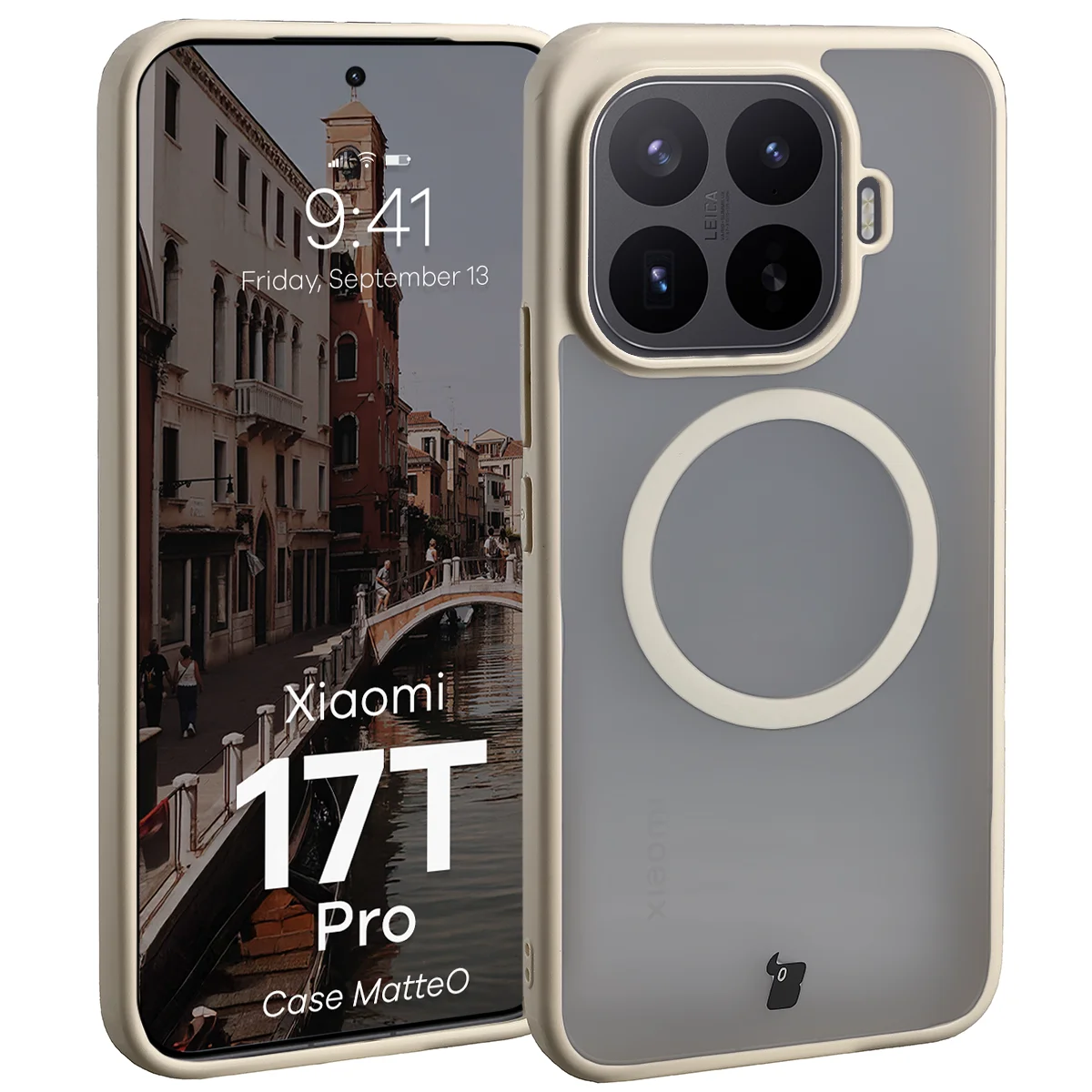 Handyhülle mit Magnetring für Xiaomi 17T Pro, Bizon Case MatteO, Getönt-Beige