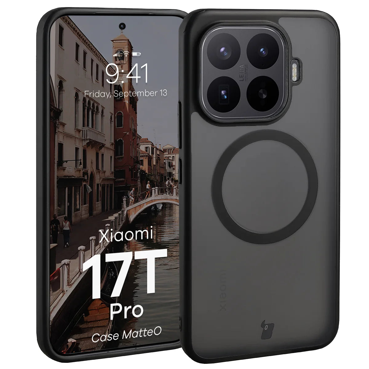 Handyhülle mit Magnetring für Xiaomi 17T Pro, Bizon Case MatteO, Getönt-Schwarz