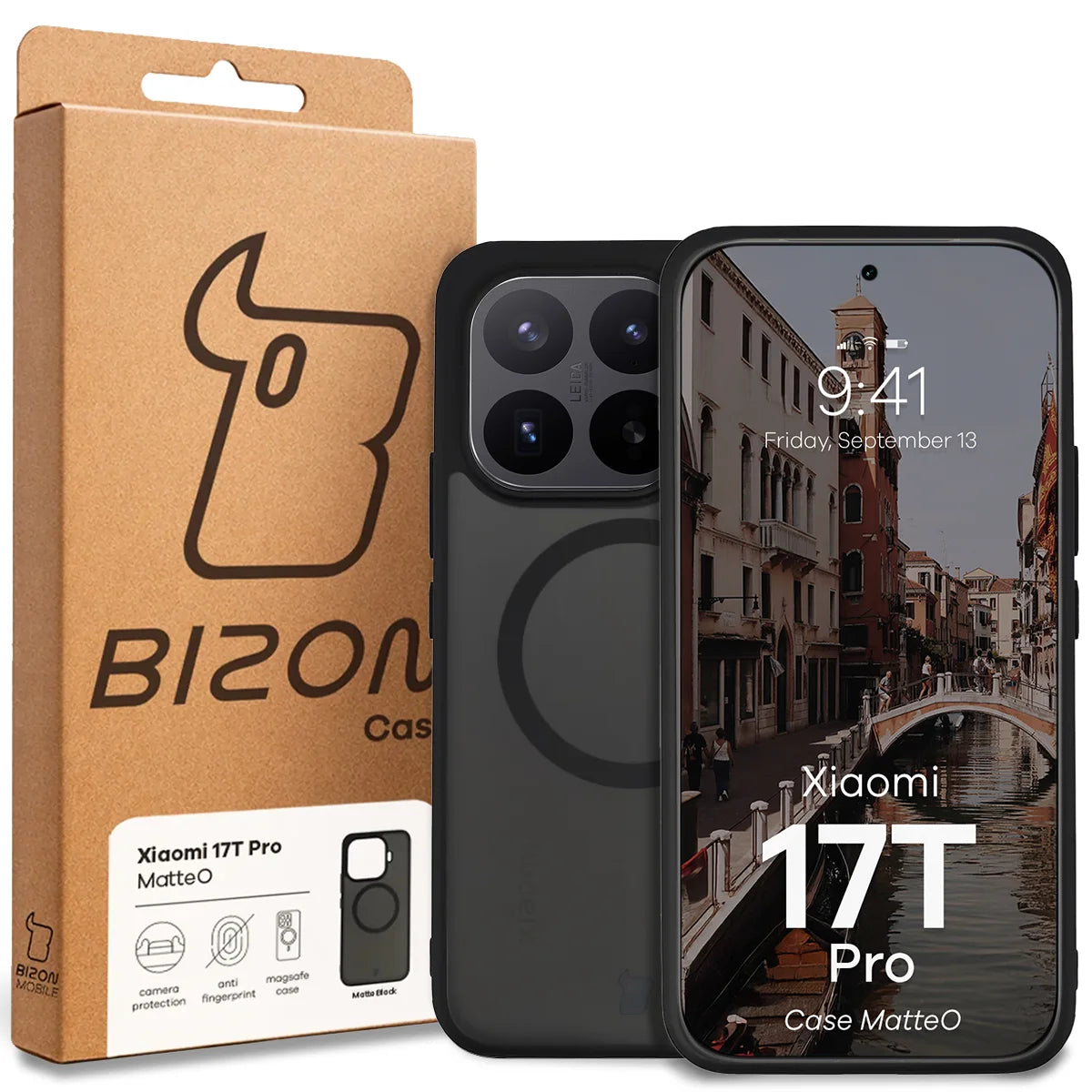 Handyhülle mit Magnetring für Xiaomi 17T Pro, Bizon Case MatteO, Getönt-Schwarz