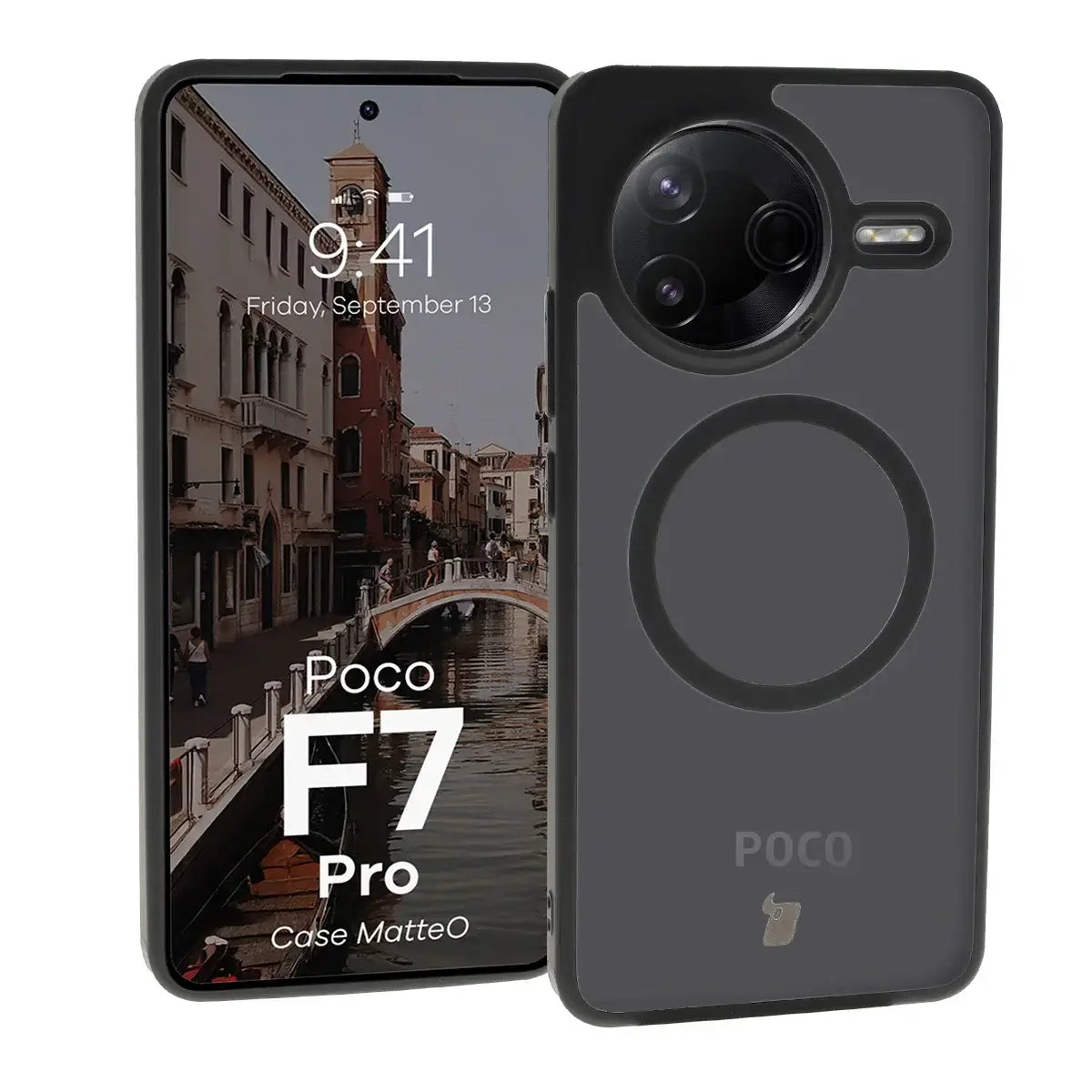 Handyhülle mit Magnetring für Xiaomi Poco F7 Pro, Bizon Case MatteO, Getönt-Schwarz