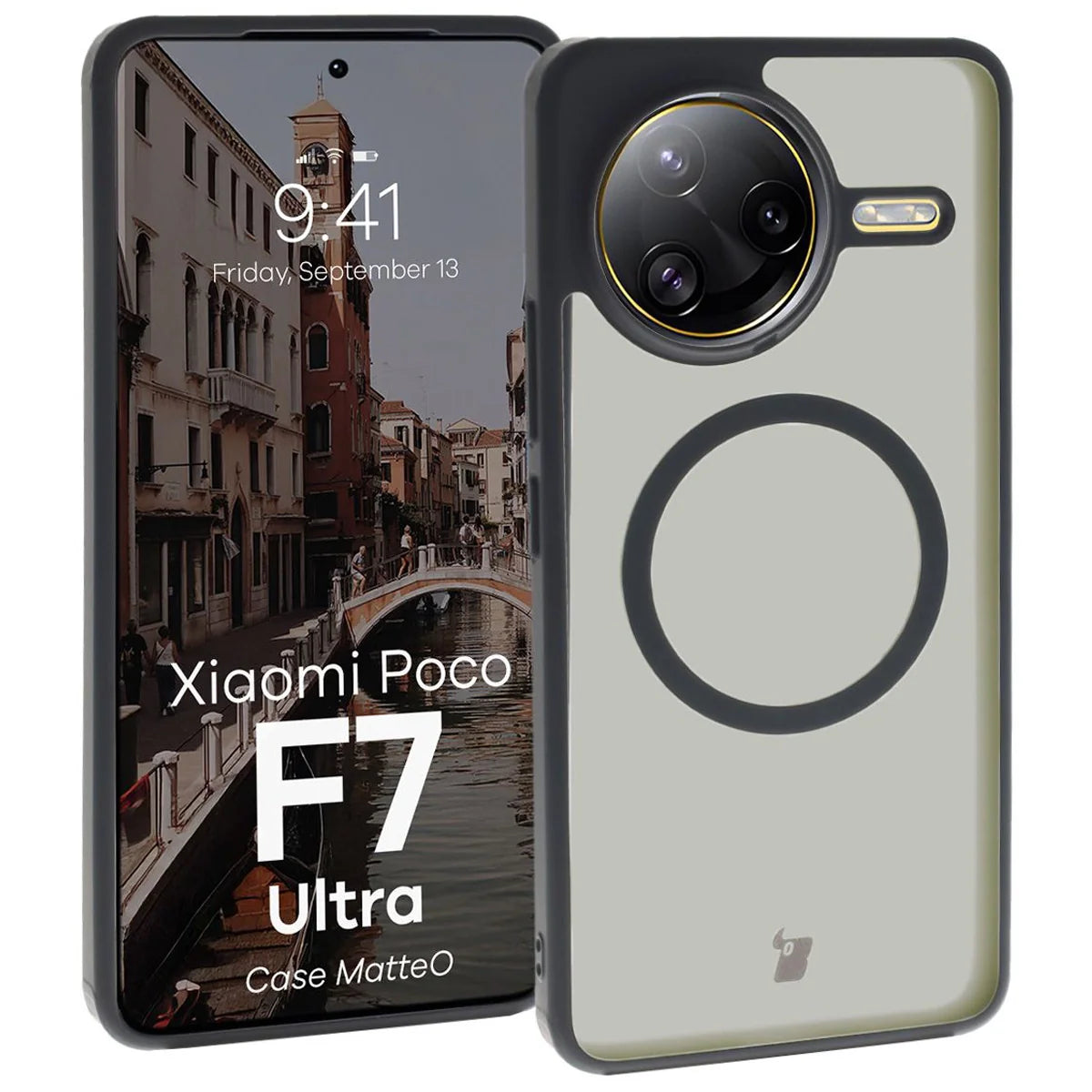 Handyhülle mit Magnetring für Xiaomi Poco F7 Ultra, Bizon Case MatteO, Getönt-Schwarz