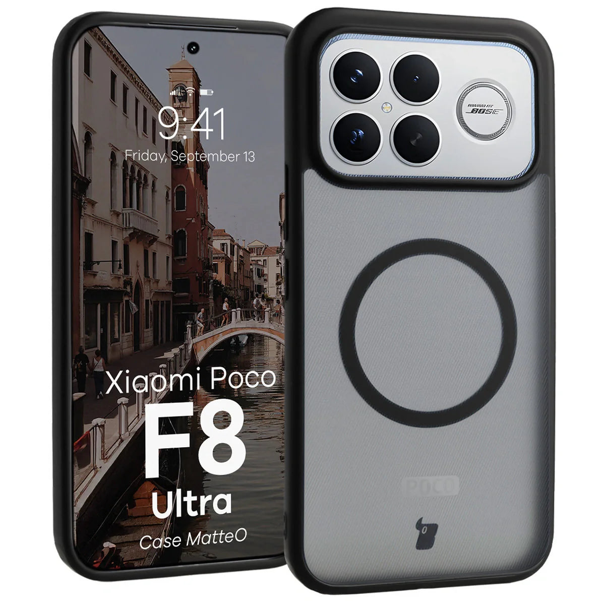 Handyhülle mit Magnetring für Xiaomi POCO F8 Ultra, Bizon Case MatteO, Getönt-Schwarz