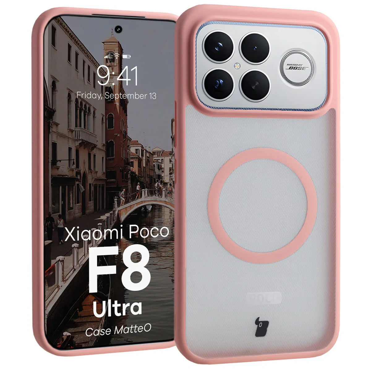 Handyhülle mit Magnetring für Xiaomi POCO F8 Ultra, Bizon Case MatteO, Getönt-Hellrosa