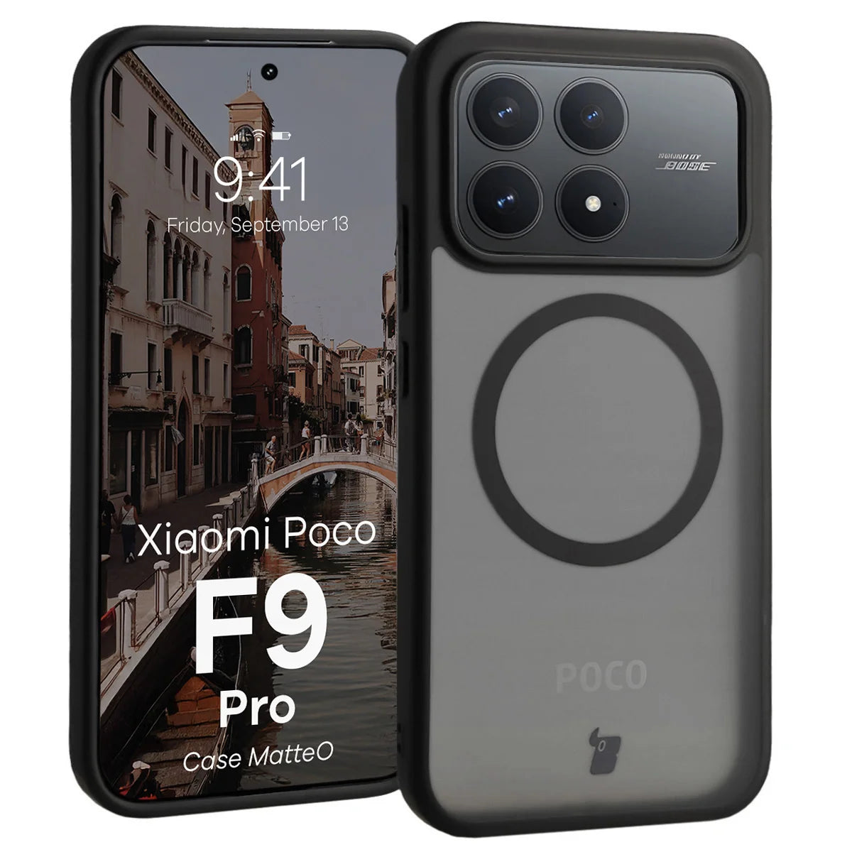 Handyhülle mit Magnetring für Xiaomi POCO F9 Pro, Bizon Case MatteO, Getönt-Schwarz (1/7)