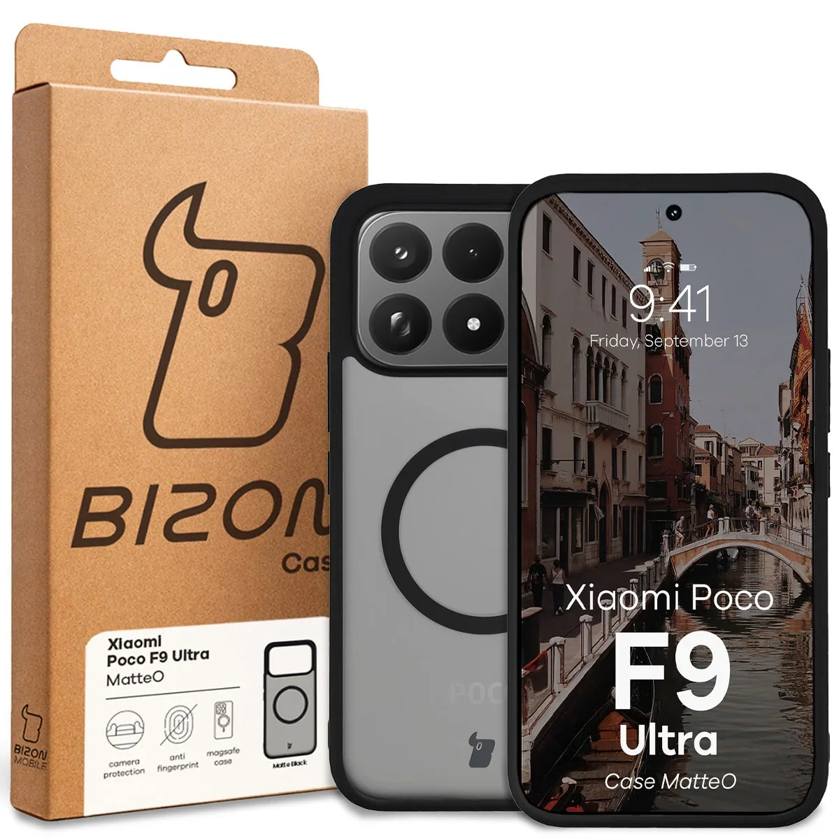 Handyhülle mit Magnetring für Xiaomi POCO F9 Ultra, Bizon Case MatteO, Getönt-Schwarz (7/7)
