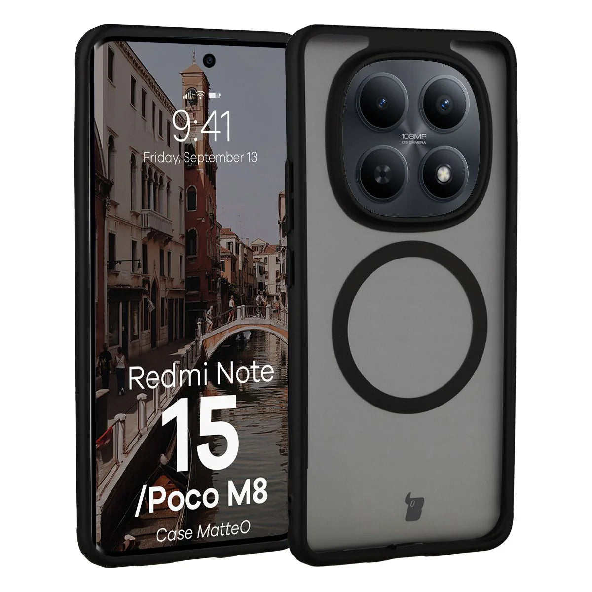 Handyhülle mit Magnetring für Xiaomi Redmi Note 15 4G / 5G / POCO M8 5G, Bizon Case MatteO, Getönt-Schwarz