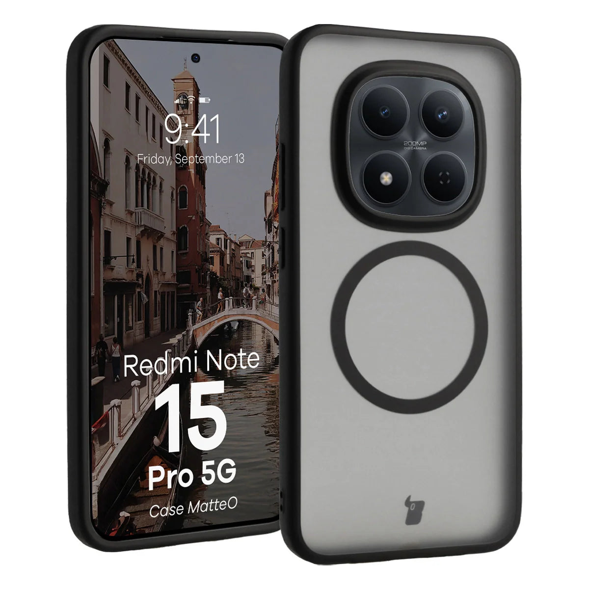 Handyhülle mit Magnetring für Xiaomi Redmi Note 15 Pro 5G, Bizon Case MatteO, Getönt-Schwarz