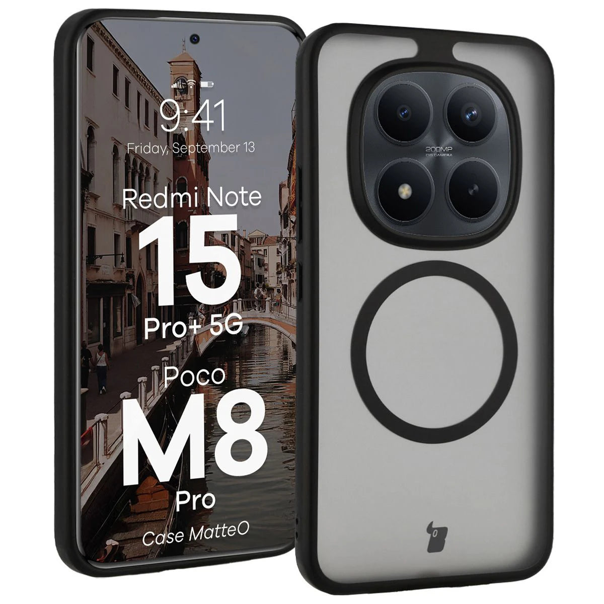 Handyhülle mit Magnetring für Xiaomi Redmi Note 15 Pro Plus 5G / Poco M8 Pro, Bizon Case MatteO, Getönt-Schwarz