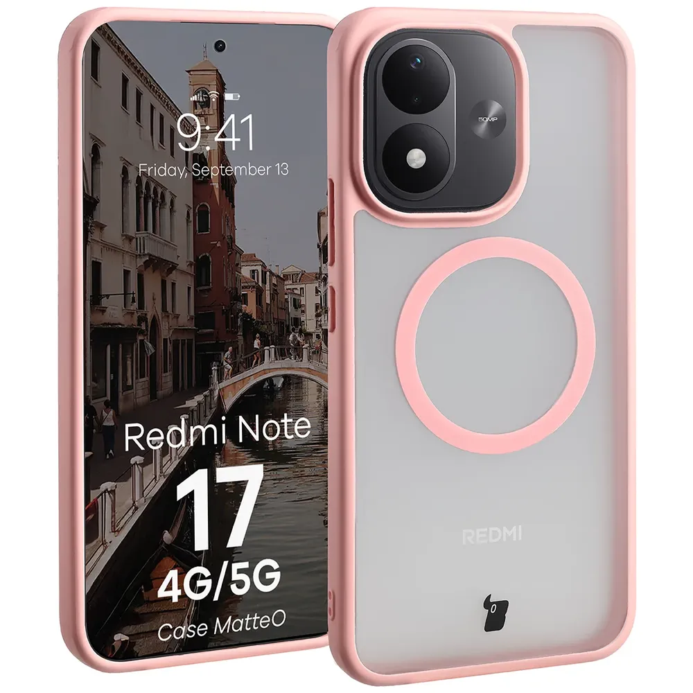 Handyhülle mit Magnetring für Xiaomi Redmi Note 17 4G/5G, Bizon Case MatteO, Getönt-Hellrosa (1/7)