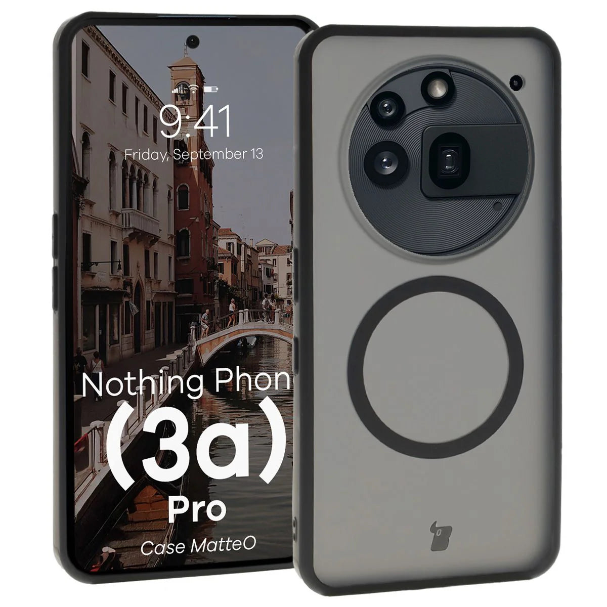Handyhülle mit Magnetring für Nothing Phone (3a) Pro, Bizon Case MatteO, Getönt-Schwarz