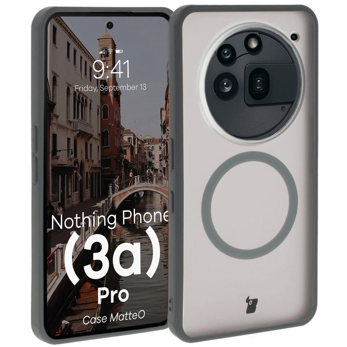 Handyhülle mit Magnetring für Nothing Phone (3a) Pro, Bizon Case MatteO, Getönt-Grau