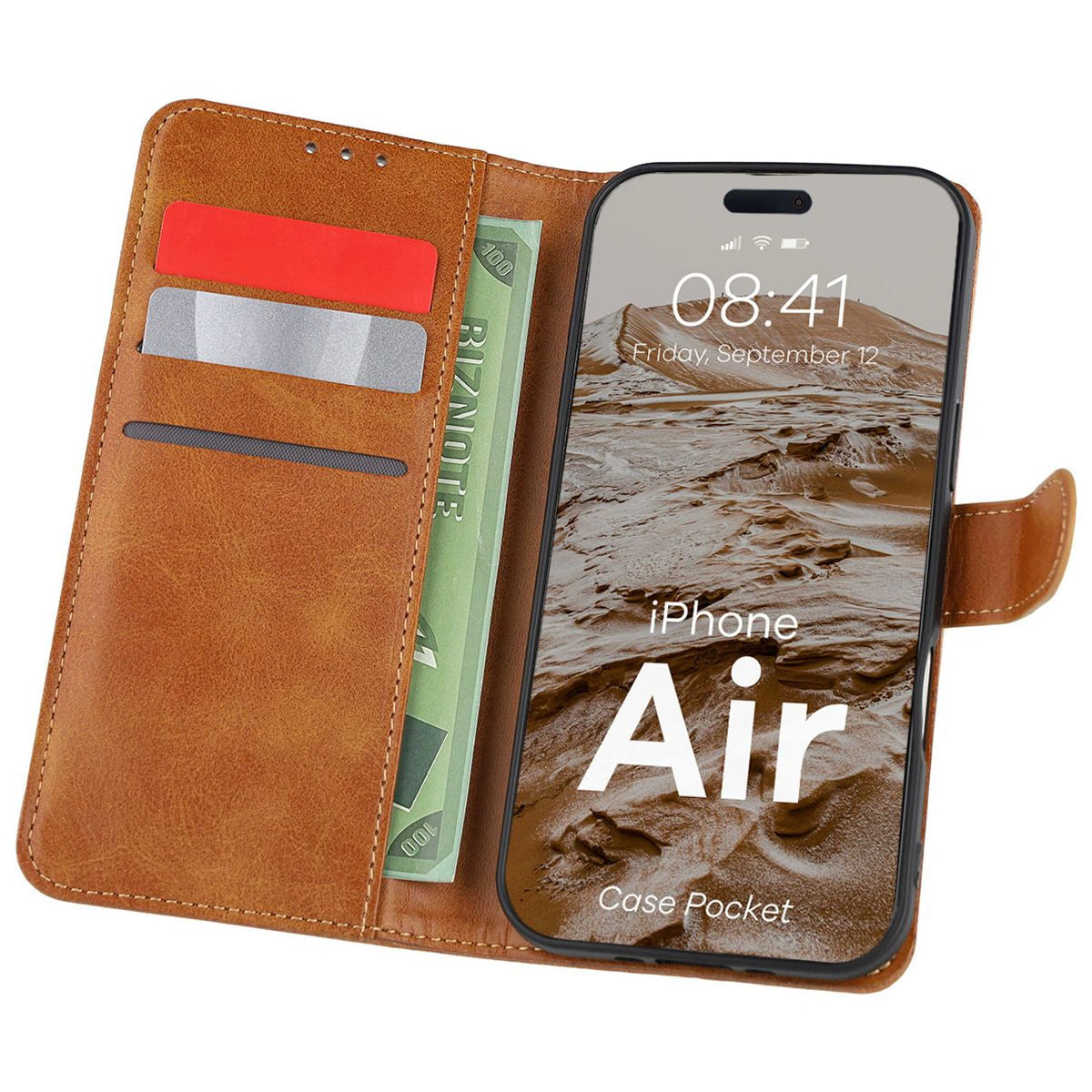 Handyhülle mit Klappe für iPhone Air, Bizon Case Pocket, Braun