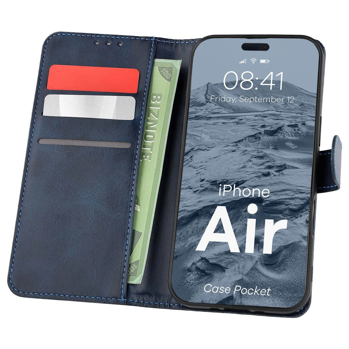 Handyhülle mit Klappe für iPhone Air, Bizon Case Pocket, Dunkelblau