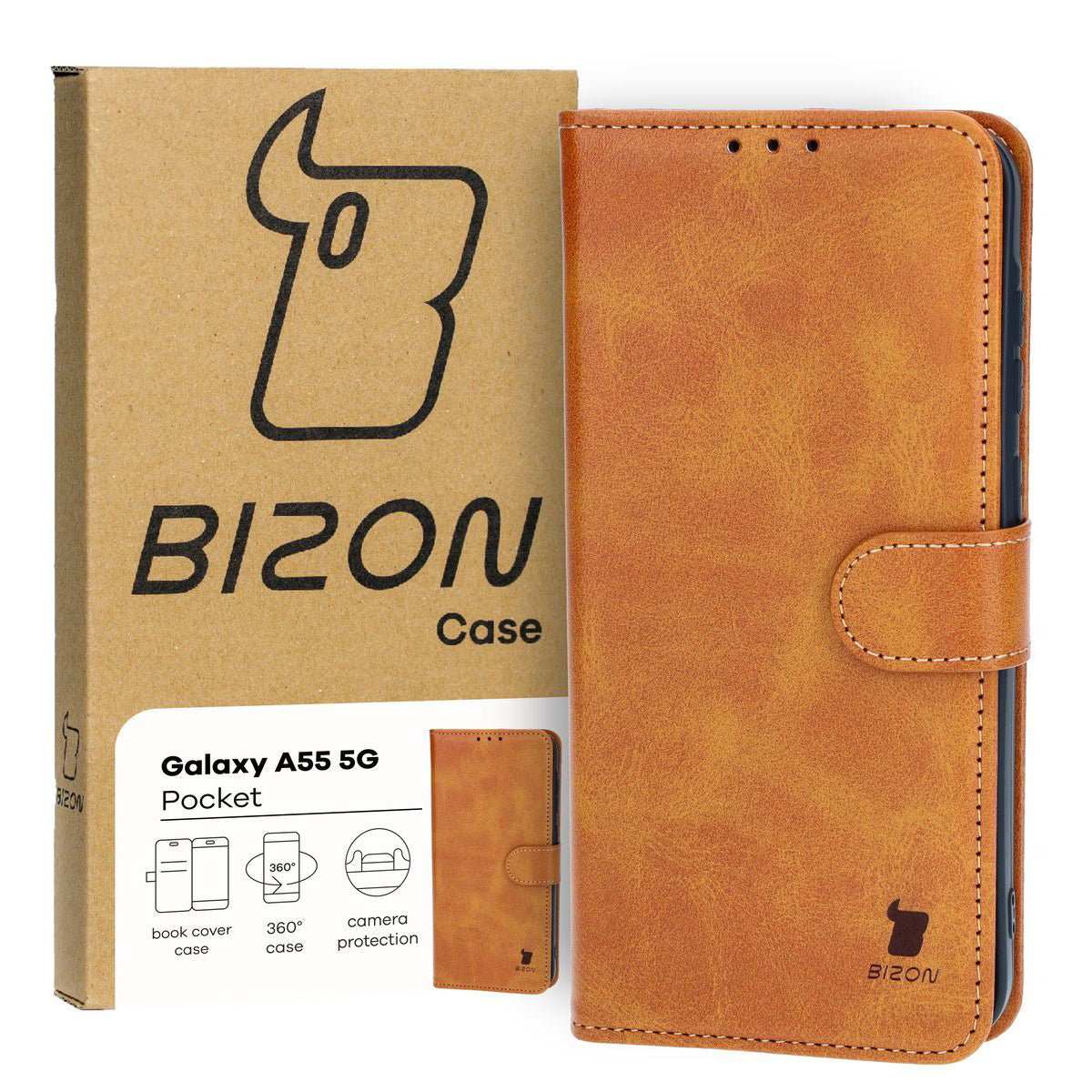 Handyhülle mit Klappe für Galaxy A55 5G, Bizon Case Pocket, Braun