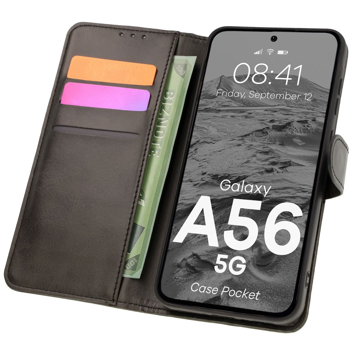 handyhülle galaxy a56 5g Handyhülle mit Klappe für Galaxy A56 5G, Bizon Case Pocket, Schwarz