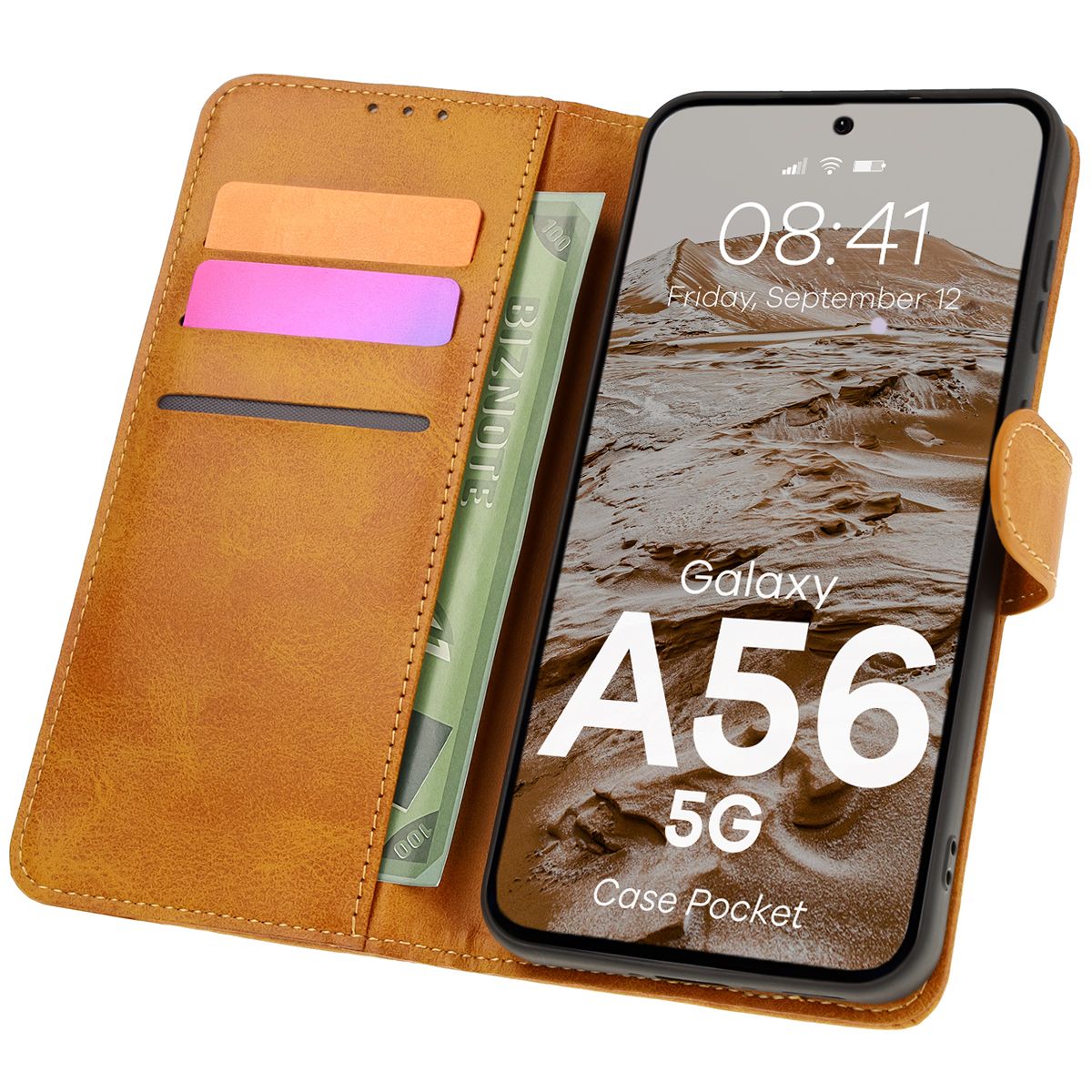 Handyhülle mit Klappe für Galaxy A56 5G, Bizon Case Pocket, Braun