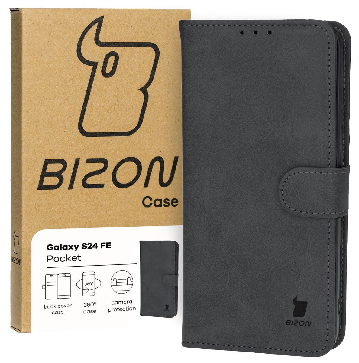 Handyhülle mit Klappe für Galaxy S24 FE, Bizon Case Pocket, Schwarz