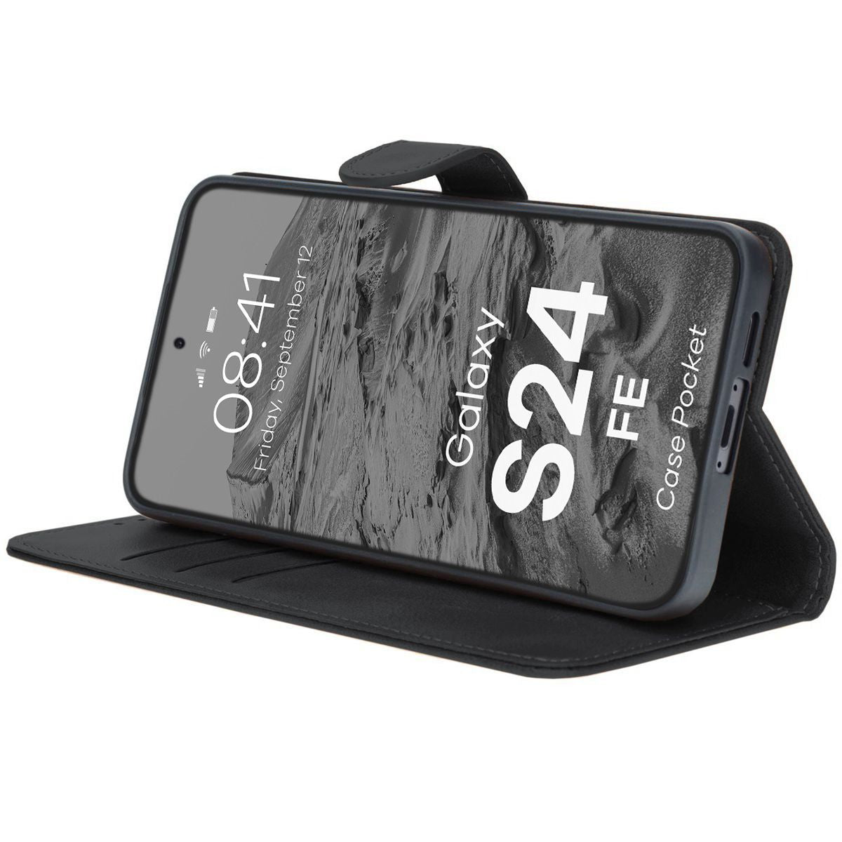 Handyhülle mit Klappe für Galaxy S24 FE, Bizon Case Pocket, Schwarz
