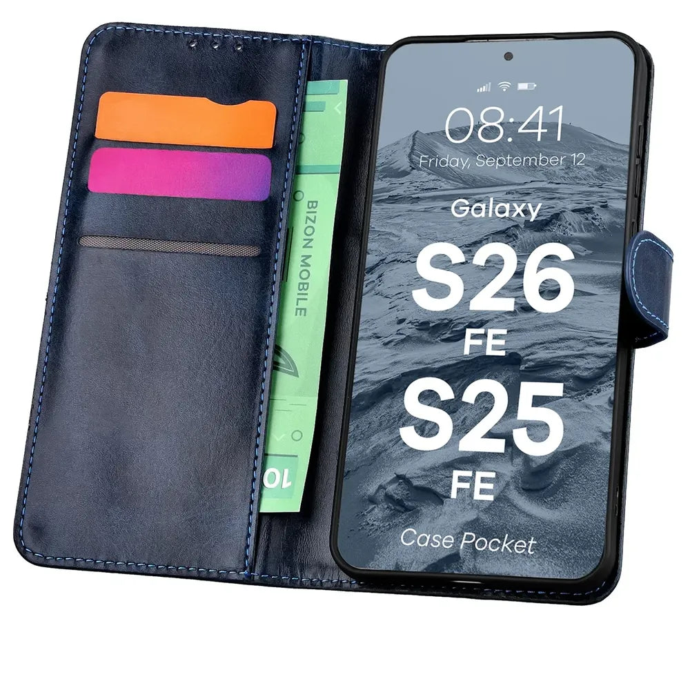 Handyhülle mit Klappe für Galaxy S26 FE / S25 FE, Bizon Case Pocket, Dunkelblau (1/6)