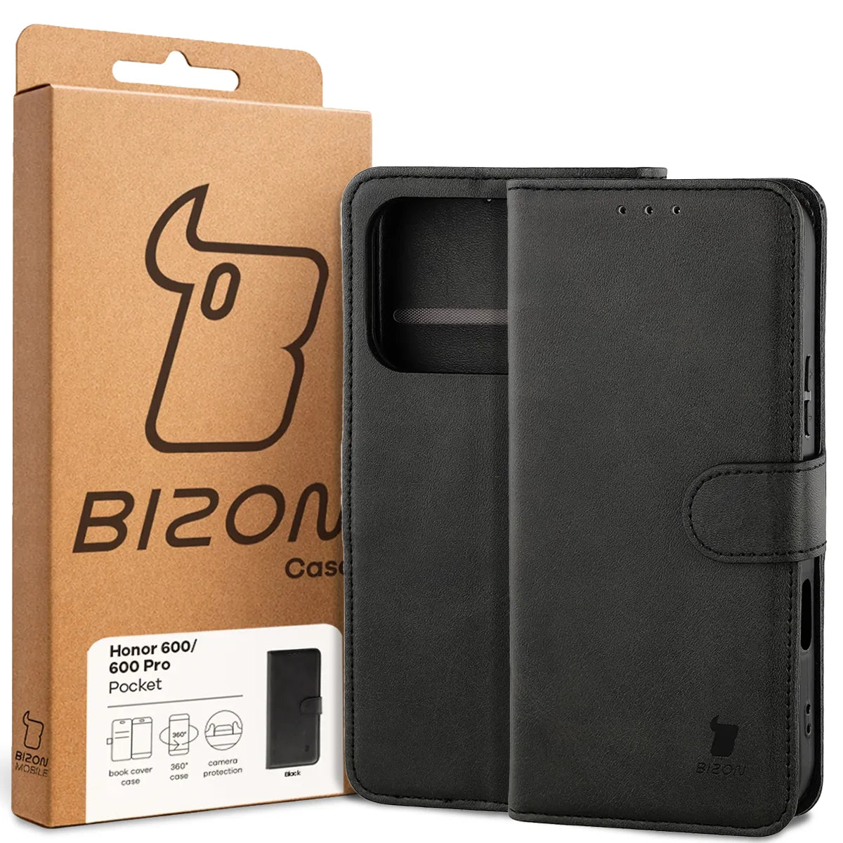 Handyhülle mit Klappe für Honor 600 5G / 600 Pro 5G, Bizon Case Pocket, Schwarz