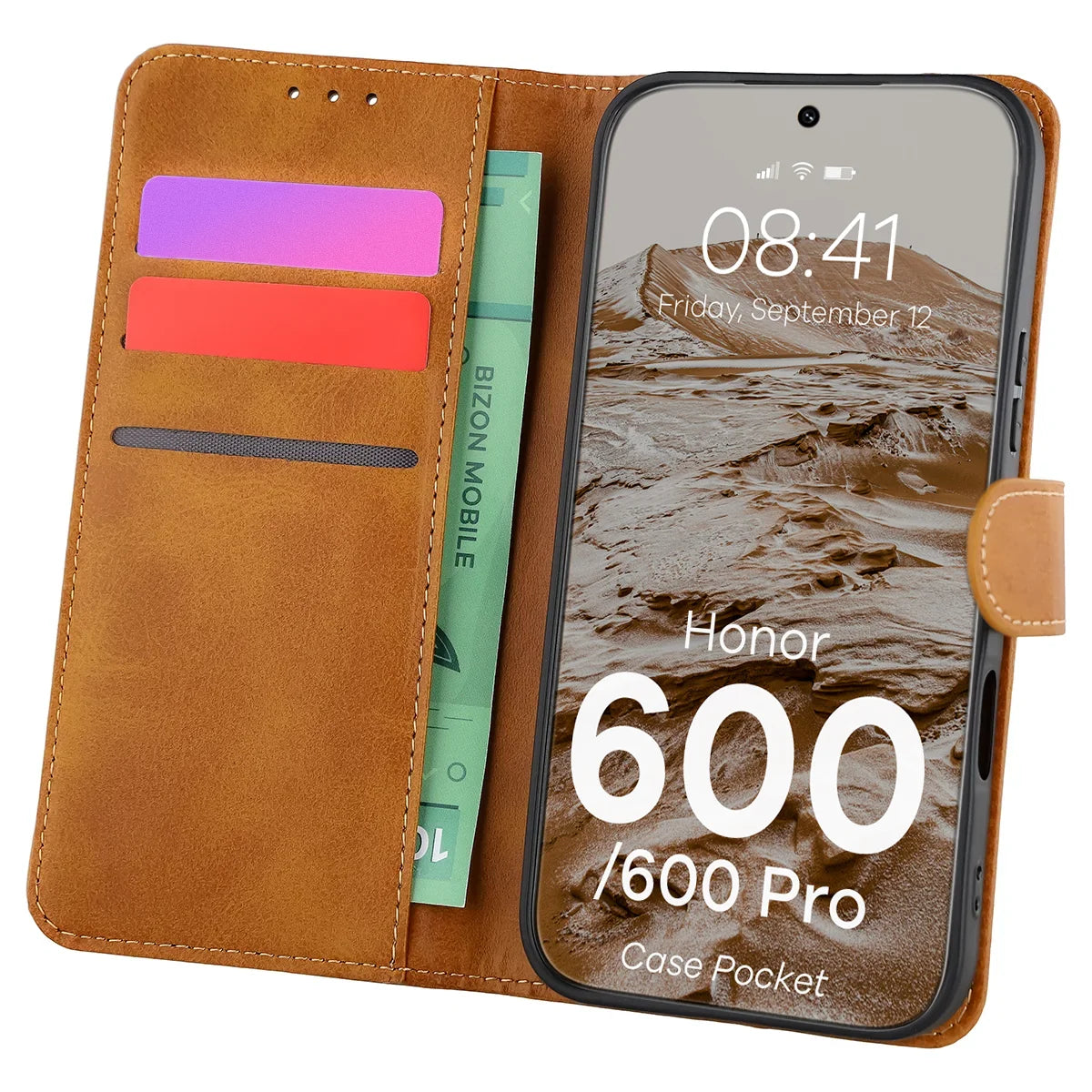 Handyhülle mit Klappe für Honor 600 5G / 600 Pro 5G, Bizon Case Pocket, Braun